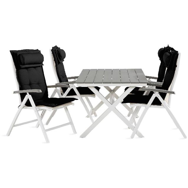 Ruokailuryhmä Tunis 4 Monaco säätötuolia + mustat pehmusteet tyynyllä harmaa