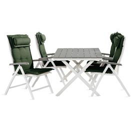 Ruokailuryhmä Tunis 4 Monaco säätötuolia + vihreät pehmusteet tyynyllä harmaa