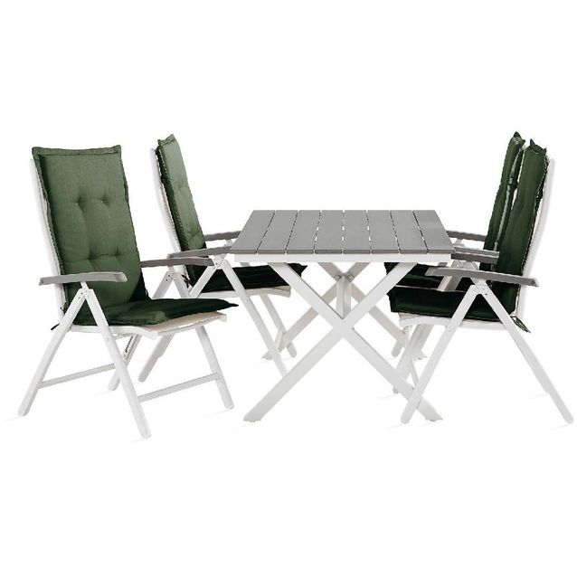 Ruokailuryhmä Tunis 4 Monaco säätötuolia + vihreät pehmusteet harmaa