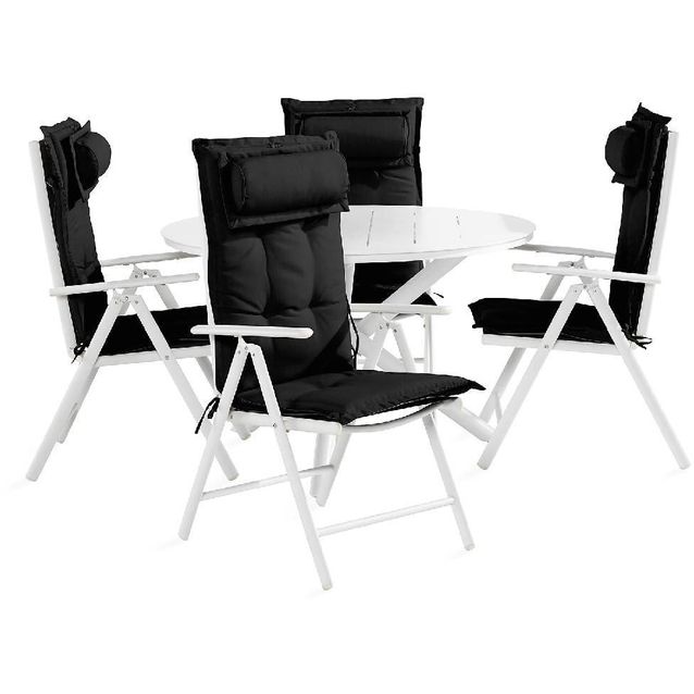 Ruokailuryhmä Space 4 Maggie säätötuolia + mustat pehmusteet tyynyllä valkoinen