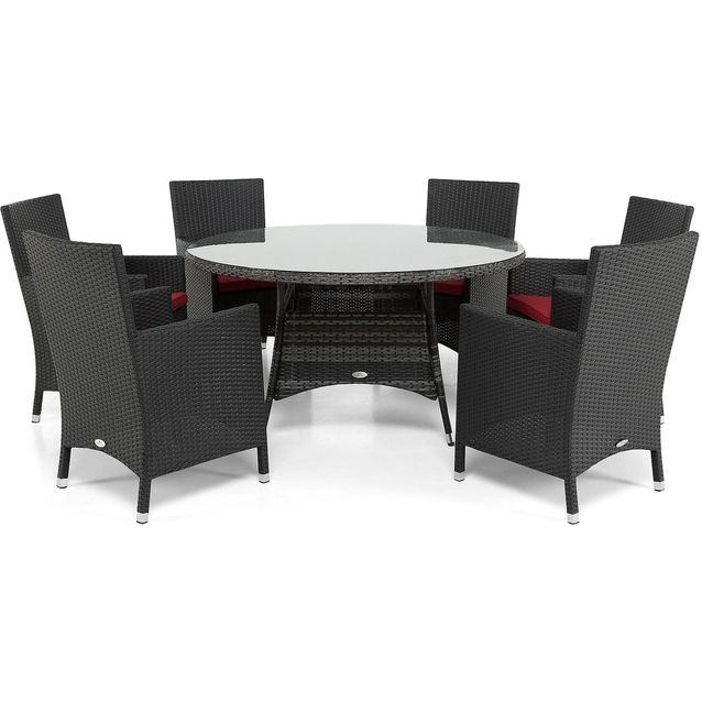 Ruokailuryhmä Thor 6 Thor nojatuolia + punaiset pehmusteet musta