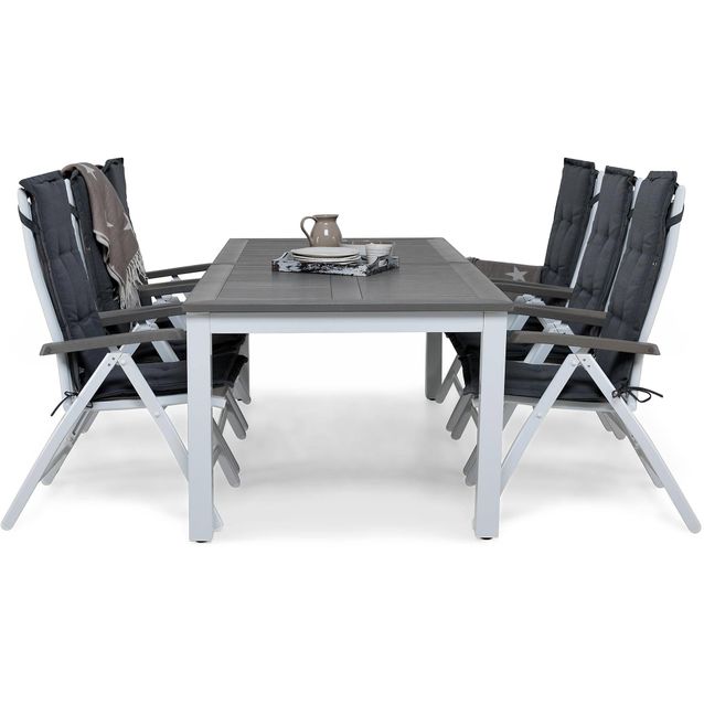 Ruokailuryhmä Monaco 6 säätötuolia Lyx + harmaat pehmusteet harmaa