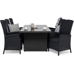 Ruokailuryhmä Majestic 6 Vermont säädettävää nojatuolia + harmaat pehmusteet musta