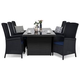 Ruokailuryhmä Majestic 6 Vermont säädettävää nojatuolia + siniset pehmusteet musta