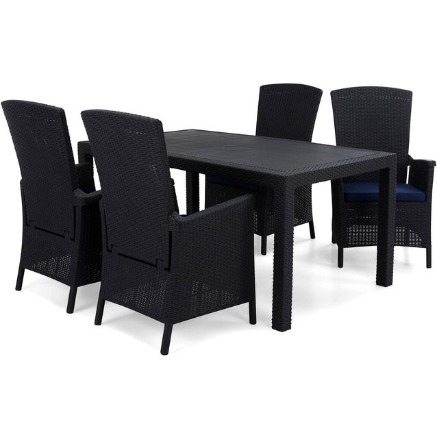 Ruokailuryhmä Melody 4 Vermont säädettävää nojatuolia + pehmusteet musta