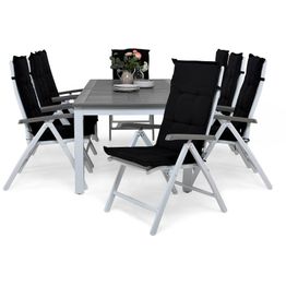 Ruokailuryhmä Monaco 8 Monaco tuolia + mustat pehmusteet harmaa