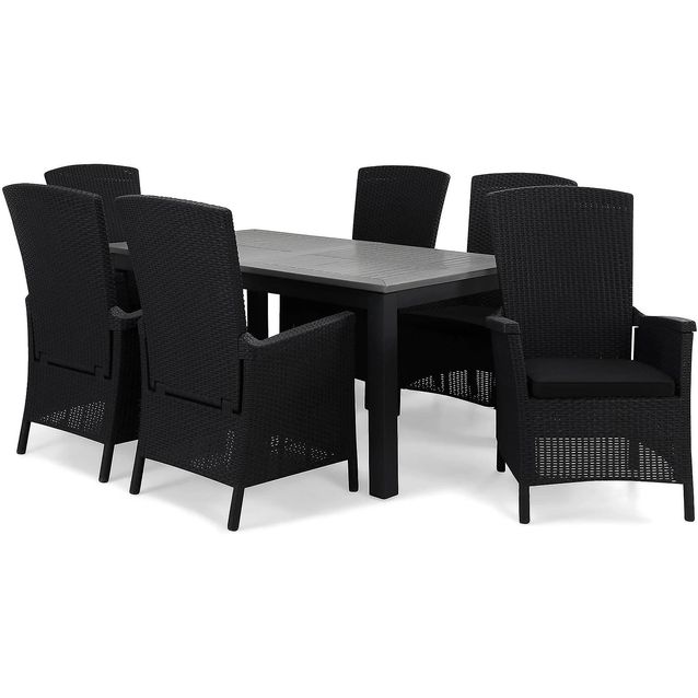 Ruokailuryhmä Monaco 152-210 6 Vermont säädettävää nojatuolia + mustat pehmusteet musta