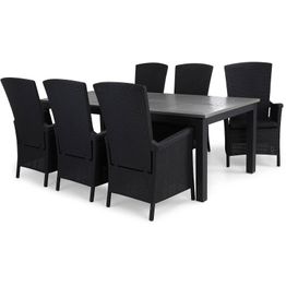 Ruokailuryhmä Monaco 220-280 6 Vermont säädettävää nojatuolia + harmaat pehmusteet musta