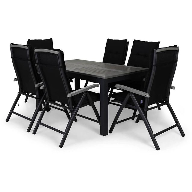 Ruokailuryhmä Monaco 152-210 6 Monaco tuolia + mustat pehmusteet musta