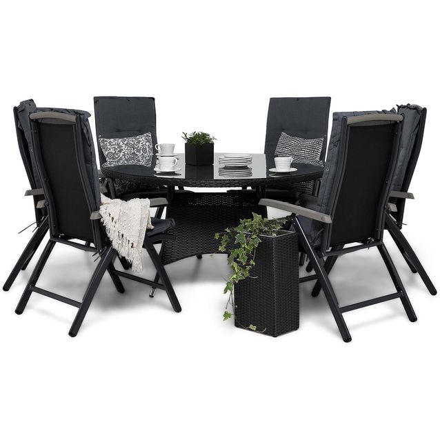 Ruokailuryhmä Thor 6 Monaco Lyx säätötuolia + pehmusteet musta