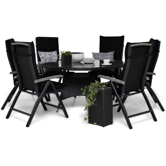 Ruokailuryhmä Thor 6 Monaco tuolia + mustat pehmusteet musta