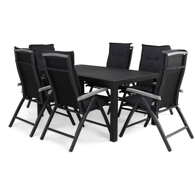 Ruokailuryhmä Melody 6 Monaco Lyx säätötuolia + pehmusteet musta