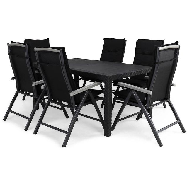 Ruokailuryhmä Melody 6 Monaco tuolia + mustat pehmusteet musta