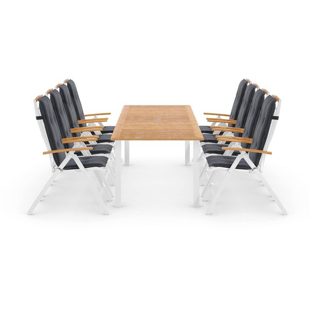 Ruokailuryhmä Las Vegas 8 säätötuolia Lyx + pehmusteet valkoinen/puu