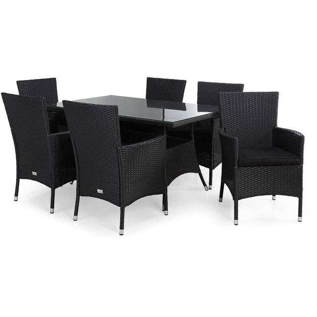 Ruokailuryhmä Thor 6 Thor Lyx nojatuolia + mustat pehmusteet musta