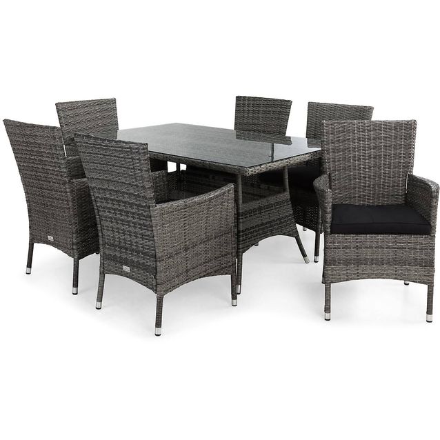 Ruokailuryhmä Thor 6 Thor nojatuolia + mustat pehmusteet harmaa