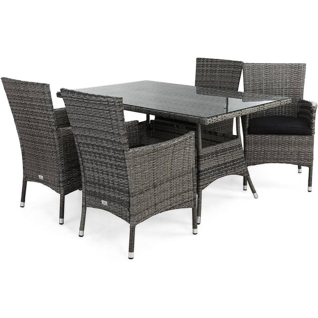 Ruokailuryhmä Thor 4 Thor nojatuolia + mustat pehmusteet harmaa