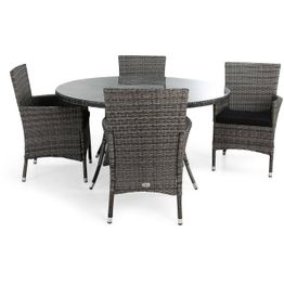 Ruokailuryhmä Thor pyöreä 4 Thor nojatuolia + mustat pehmusteet harmaa