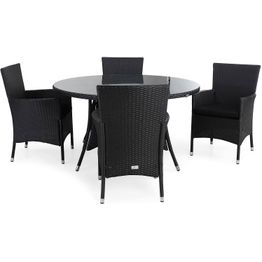 Ruokailuryhmä Thor pyöreä 4 Thor Lyx nojatuolia + mustat pehmusteet musta