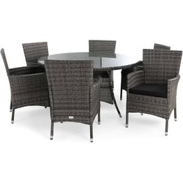 Ruokailuryhmä Thor pyöreä 6 Thor nojatuolia + mustat pehmusteet harmaa