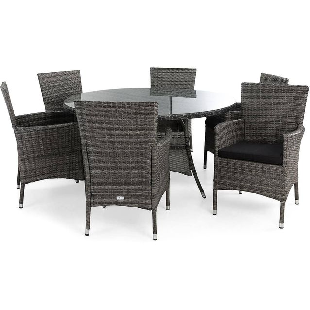 Ruokailuryhmä Thor pyöreä 6 Thor nojatuolia + mustat pehmusteet harmaa