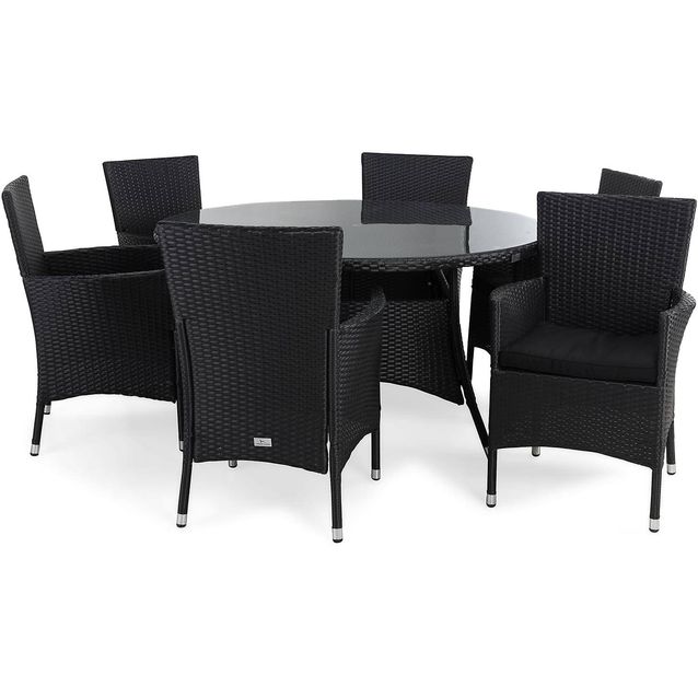 Ruokailuryhmä Thor pyöreä 6 Thor Lyx nojatuolia + mustat pehmusteet musta