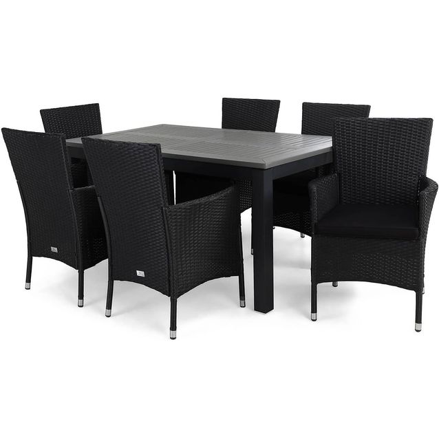 Ruokailuryhmä Monaco 152-210 6 Thor Lyx nojatuolia + mustat pehmusteet musta