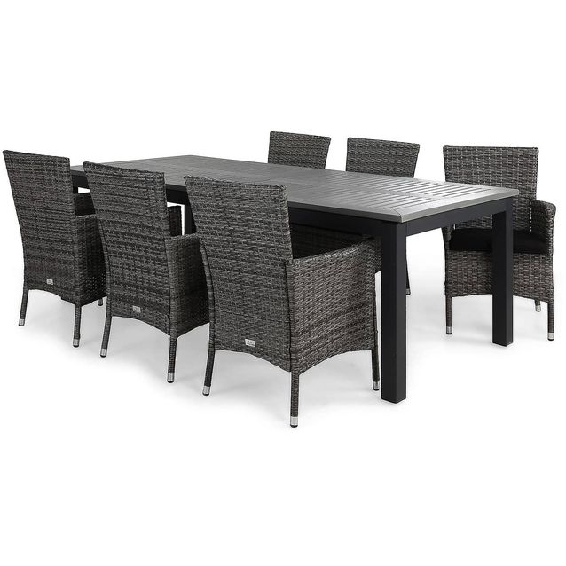 Ruokailuryhmä Monaco 220-280 6 Thor nojatuolia + mustat pehmusteet musta/harmaa