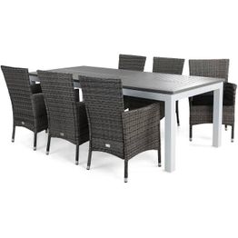 Ruokailuryhmä Monaco 220-280 6 Thor nojatuolia + mustat pehmusteet harmaa