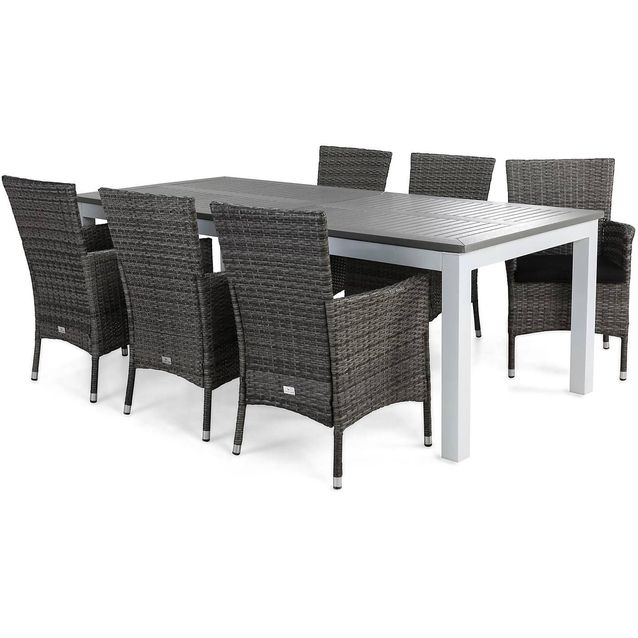 Ruokailuryhmä Monaco 220-280 6 Thor nojatuolia + mustat pehmusteet harmaa