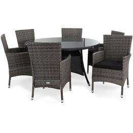 Ruokailuryhmä Thor 6 Thor nojatuolia + mustat pehmusteet harmaa/musta