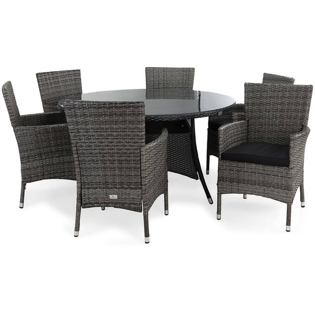 Ruokailuryhmä Thor 6 Thor nojatuolia + mustat pehmusteet harmaa/musta