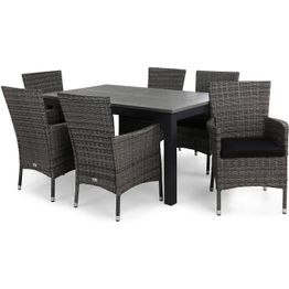 Ruokailuryhmä Monaco 152-210 6 Thor nojatuolia + mustat pehmusteet musta