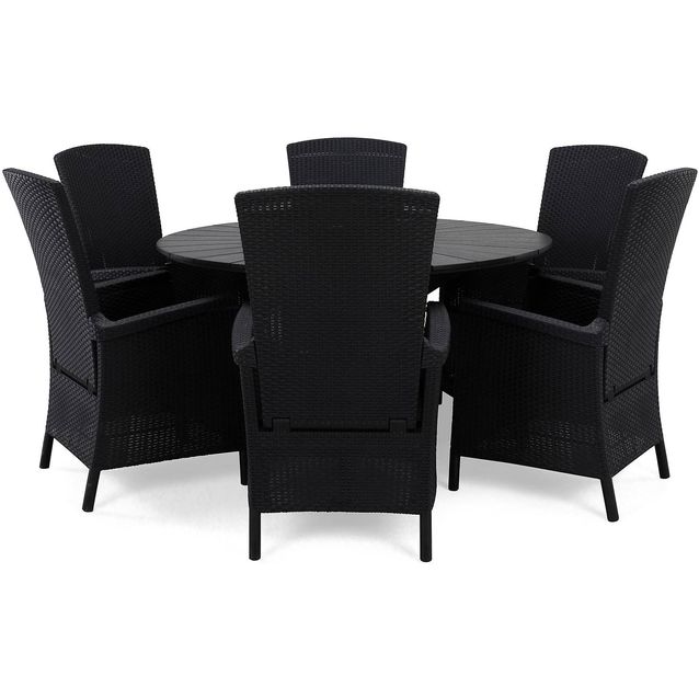 Ruokailuryhmä Finnhamn 6 Vermont säädettävää nojatuolia musta