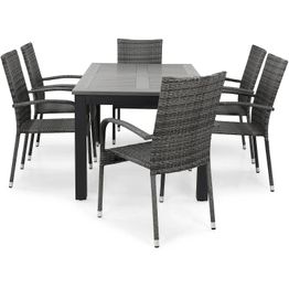 Ruokailuryhmä Monaco 152-210 6 Thor Light tuolia musta/harmaa