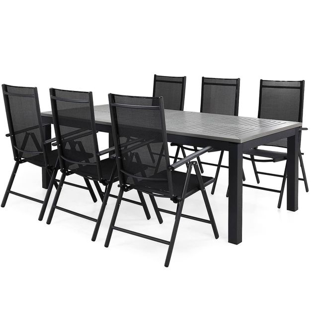 Ruokailuryhmä Monaco 220-280 6 Maggie säätötuolia musta