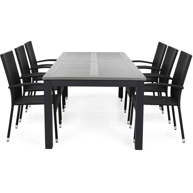 Ruokailuryhmä Monaco 220-280 6 Thor Light tuolia musta