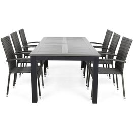 Ruokailuryhmä Monaco 220-280 6 Thor Light tuolia musta/harmaa