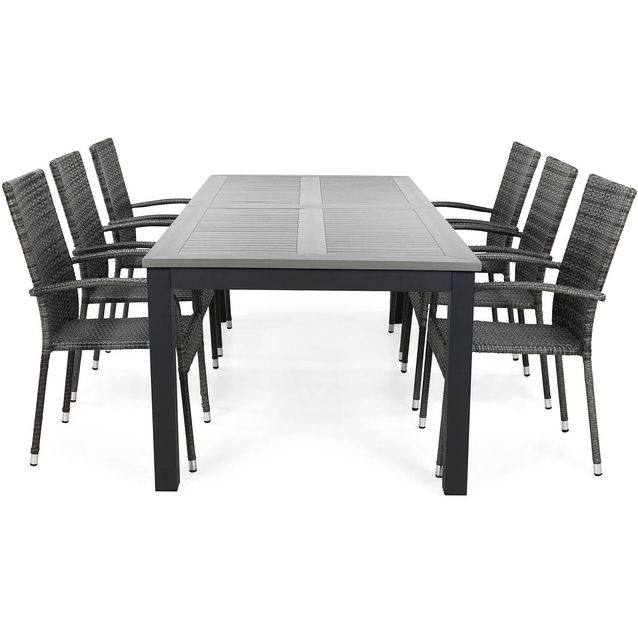 Ruokailuryhmä Monaco 220-280 6 Thor Light tuolia musta/harmaa