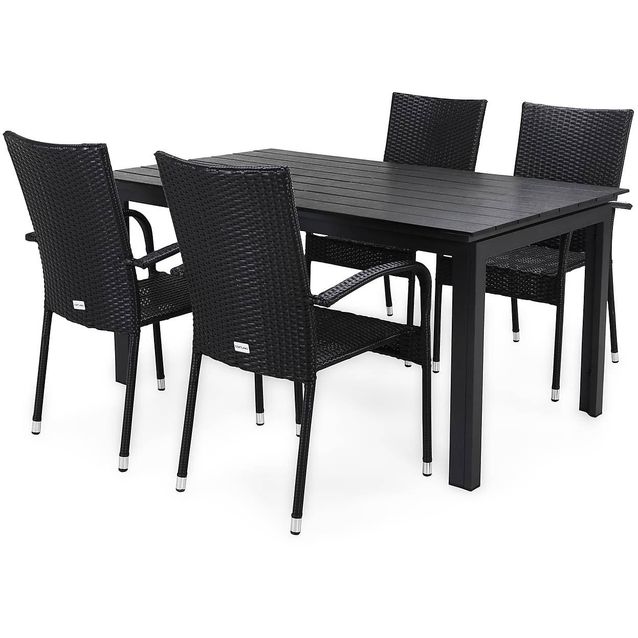 Ruokailuryhmä Portland 4 Thor Light tuolia musta