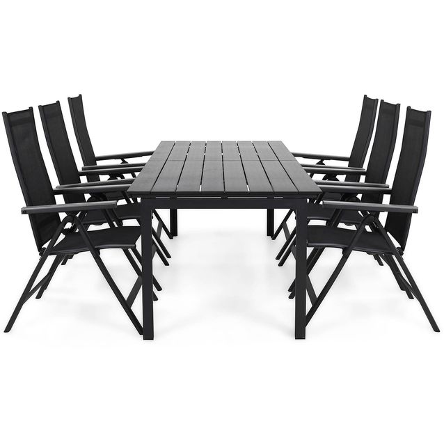 Ruokailuryhmä Portland 220-280 6 Monaco Light tuolia musta