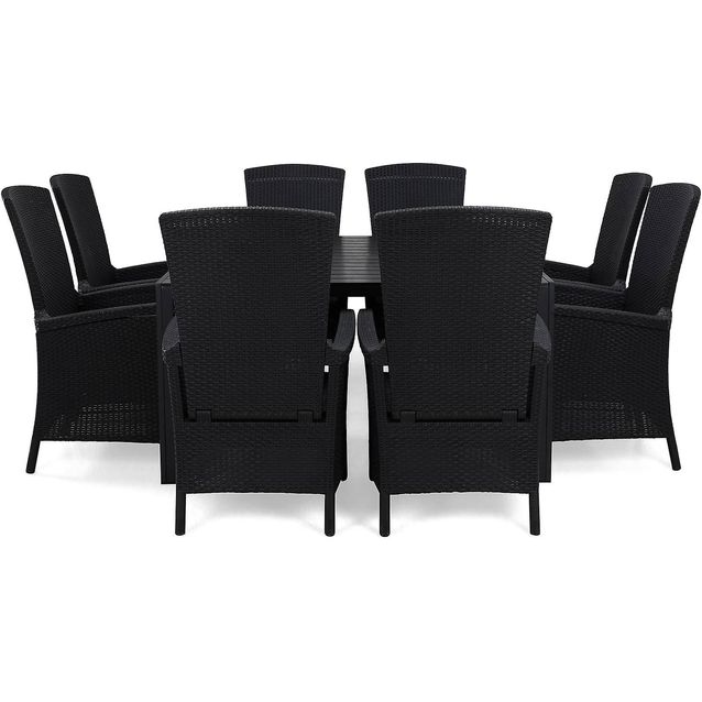 Ruokailuryhmä Tunis 8 Vermont säädettävää nojatuolia musta