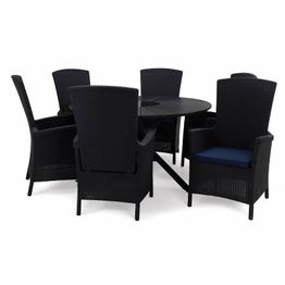 Ruokailuryhmä Finnhamn 6 Vermont säädettävää nojatuolia + siniset pehmusteet musta