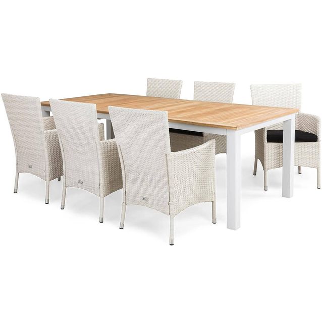 Ruokailuryhmä Las Vegas 6 Thor tuolia + mustat pehmusteet valkoinen/puu