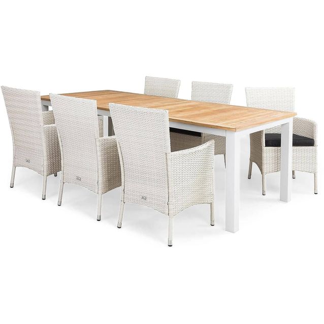 Ruokailuryhmä Las Vegas 6 Thor nojatuolia + harmaat pehmusteet valkoinen/puu