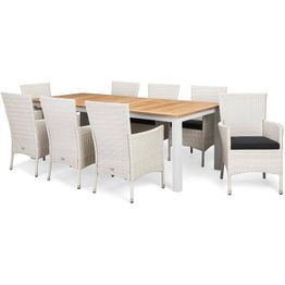 Ruokailuryhmä Las Vegas 8 Thor tuolia + harmaat pehmusteet valkoinen/puu