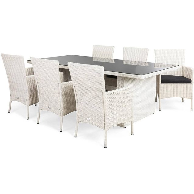 Ruokailuryhmä Majestic 6 Thor nojatuolia + valkoiset pehmusteet valkoinen