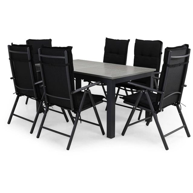 Ruokailuryhmä Monaco 152-210 6 Maggie tuolia + mustat pehmusteet musta