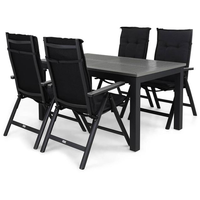 Ruokailuryhmä Monaco 4 Maggie säätötuolia + harmaat pehmusteet musta