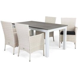 Ruokailuryhmä Monaco 4 Thor tuolia + harmaat pehmusteet valkoinen
